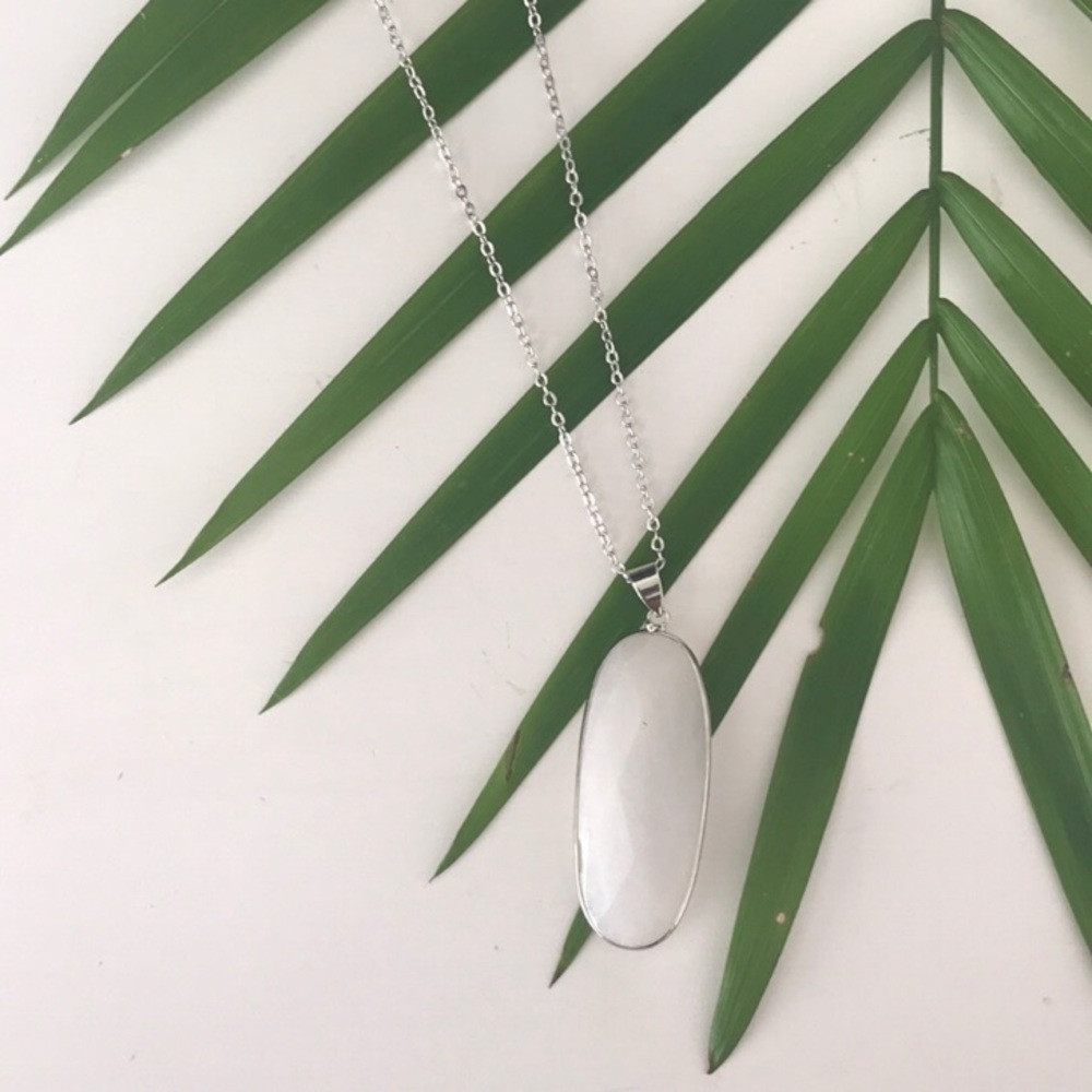Faceted Genuine White Quartz Pendant Necklace